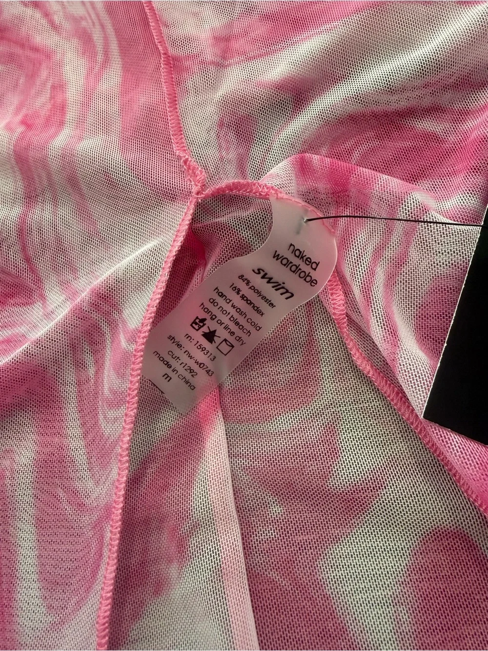 Naked Wardrobe Back on the Low Swim Cover-Up Dress Pink Marble Swirl Print